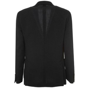 Giacca monopetto blu in lana e cotone