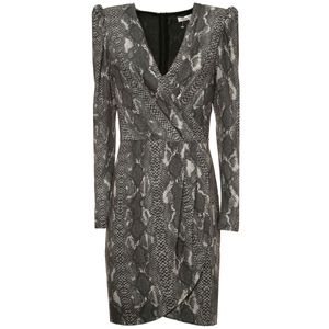 Abito animalier pitonato grigio scollato a V