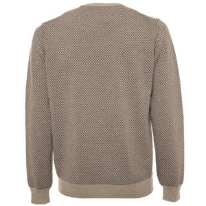 Gray crew-neck sweater with diamond pattern