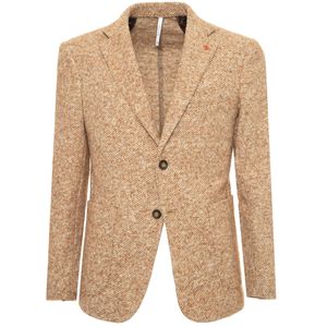 Giacca melange beige in lana e cotone