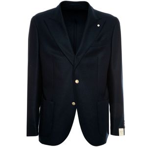 Giacca blu in lana vergine e cashmere