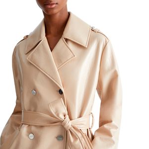 Double-breasted trench coat in coated fabric
