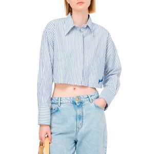 Cropped shirt with white and blue stripes