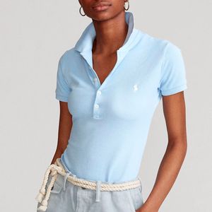 Polo Slim fit stretch azzurra con pony
