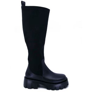 High black boot in double fabric