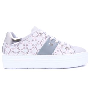 Leather sneakers with green band and monogram
