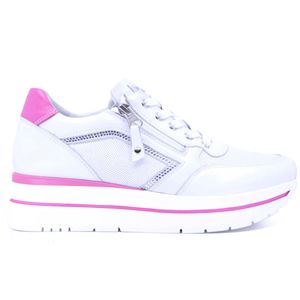 White and pink sneakers with zip and laces