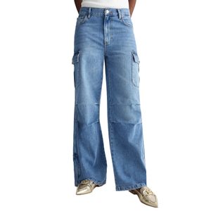 Jeans cargo flare in denim stretch