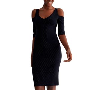 Black knitted dress with rhinestones