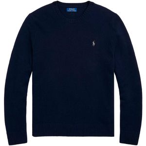 Navy crew-neck sweater in wool and cashmere with pony