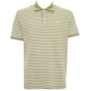 Two-tone striped polo shirt with embroidered shark