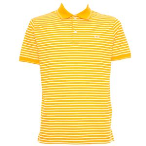 Two-tone striped polo shirt with embroidered shark