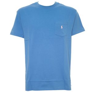 T-Shirt Classic Fit blu con taschino e pony
