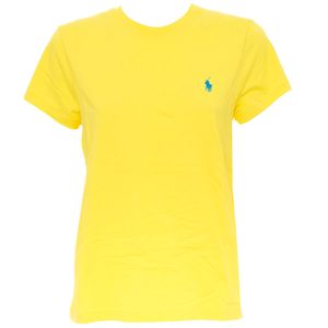 T-Shirt girocollo gialla in jersey di cotone con pony