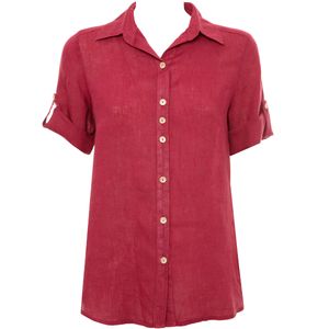 Garment-dyed linen shirt with short sleeves