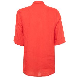 Camicia in lino con pences e bottoni effetto legno