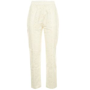 Pantaloni in twill con ricamo sangallo