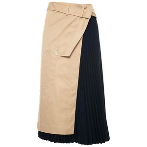 Gonna in gabardina con inserto plissé