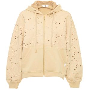 Felpa con ricamo sangallo e zip