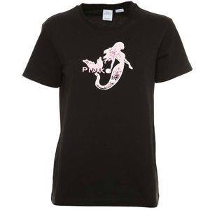 T-Shirt nera con stampa logo rosa