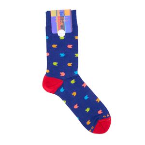 Blue socks with embroidered rooster