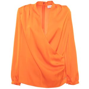Orange blouse with wide V-neck