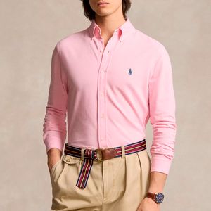 Pink button-down shirt in cotton piqué