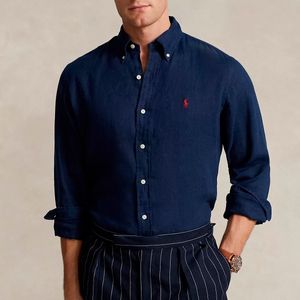 Camicia di Lino Custom Fit con collo Button-down