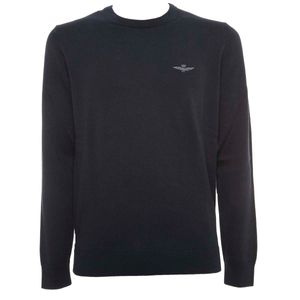 Crew-neck cotton sweater with eagle