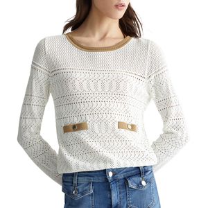 Perforated crew-neck sweater in viscose
