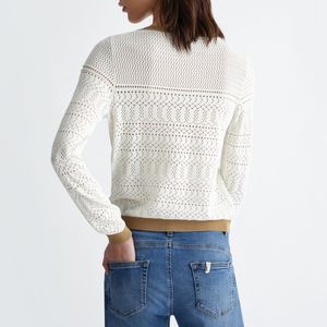 Perforated crew-neck sweater in viscose