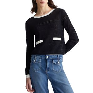 Perforated crew-neck sweater in viscose