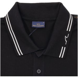 Cotton polo shirt with double stripe and shark on the collar