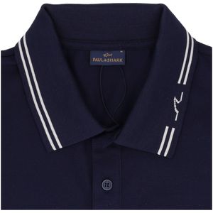 Cotton polo shirt with double stripe and shark on the collar