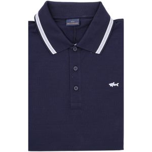 Cotton polo shirt with two-tone band on the collar