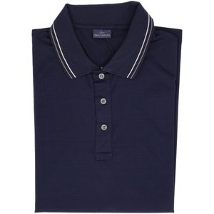 Blue polo shirt in smooth cotton with double stripe on the collar