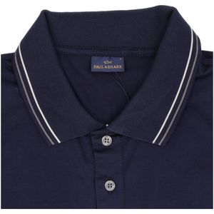 Blue polo shirt in smooth cotton with double stripe on the collar
