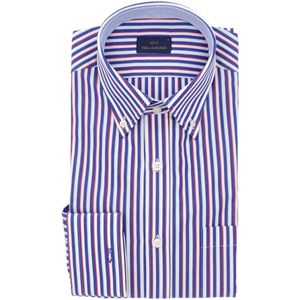 White, blue and red striped button-down shirt