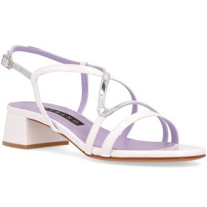 White and silver patent leather sandal