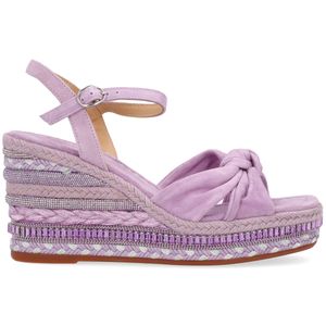 Lilac suede leather sandal with jewel wedge
