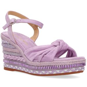 Lilac suede leather sandal with jewel wedge