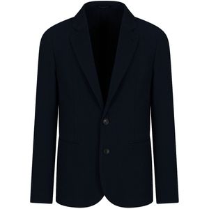 Single-breasted dark blue jacket in high twist stretch virgin wool