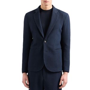 Single-breasted dark blue jacket in high twist stretch virgin wool