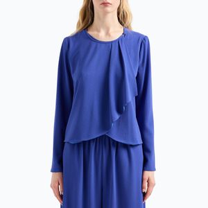 Jacket with wallet closure and ruffle in textured crepe