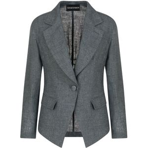 Single-breasted jacket with smocked details in faded linen