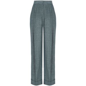 Faded linen trousers with pleats and cuffs