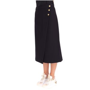 Midi wrap skirt with golden logo buttons