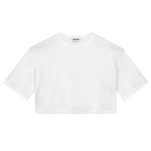 Short cotton T-shirt with all-over rhinestones