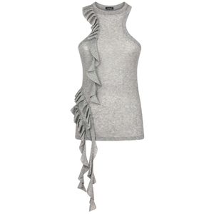 Gray cotton top with long ruffles