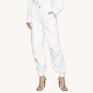White Judy wide leg jeans with elastic on the hem